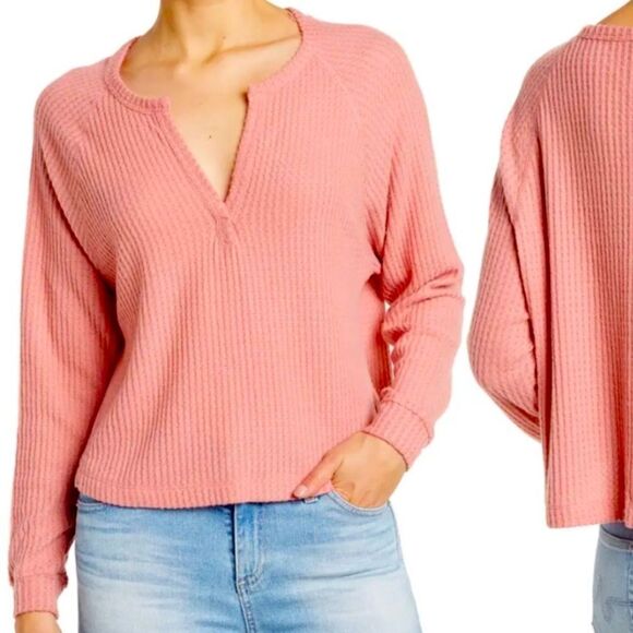 Abound mauve dusty pink waffle knit vneck slouchy cropped top medium - Picture 1 of 7